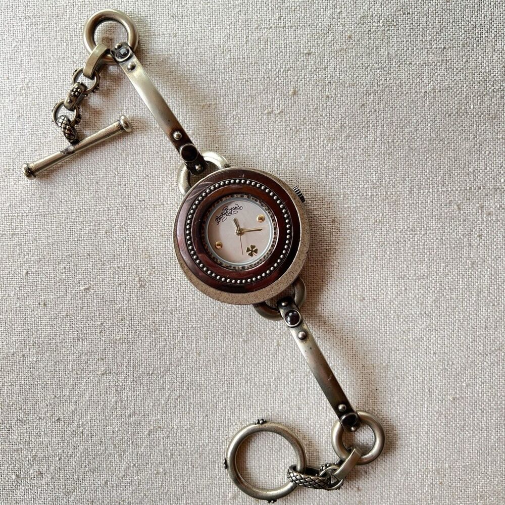 Lucky Brand Bracelet Watch Toggle Bronze Tone Stones Works! Vintage Y2K